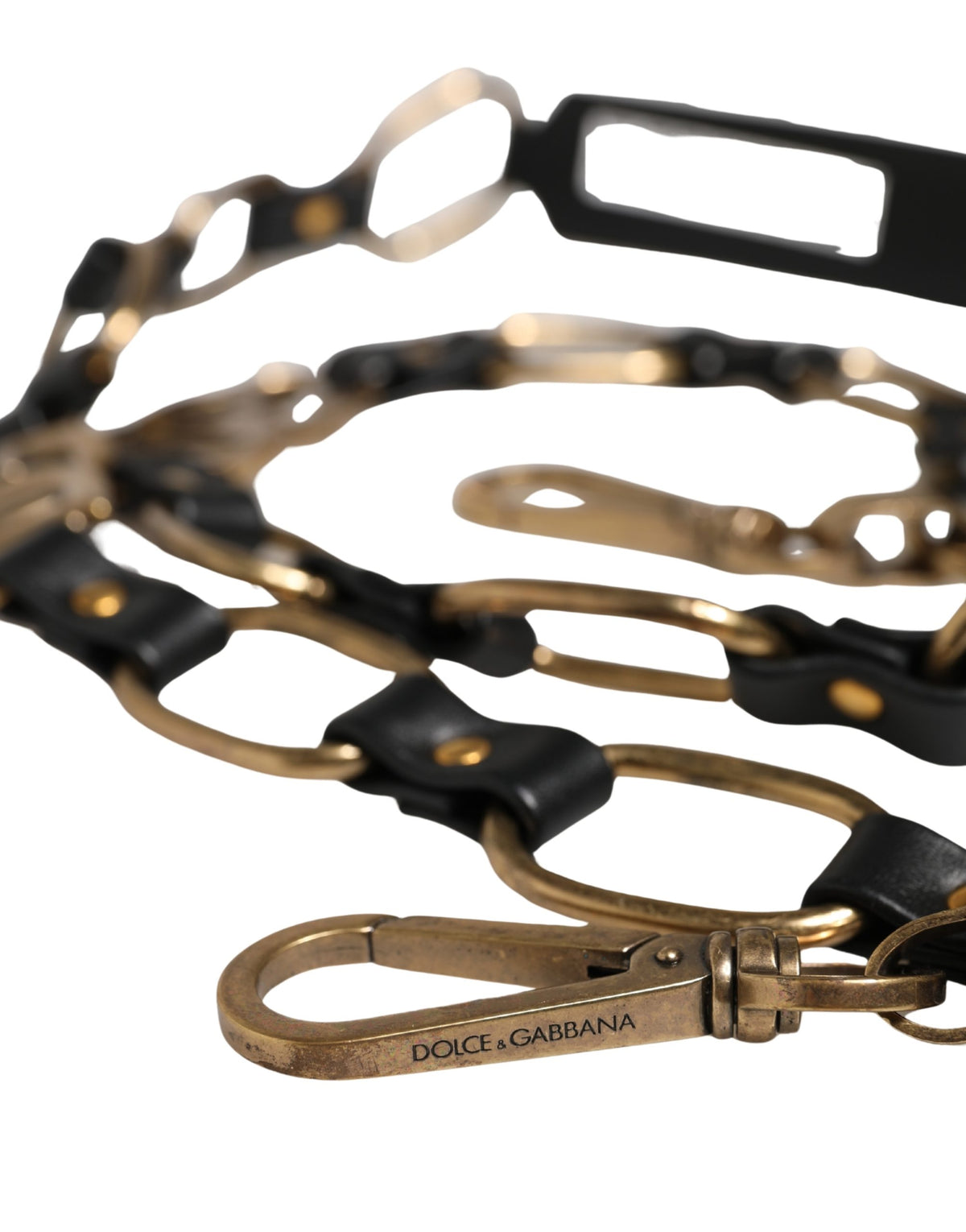 Dolce & Gabbana Schwarzer Leder-Schulterriemen mit Goldkette