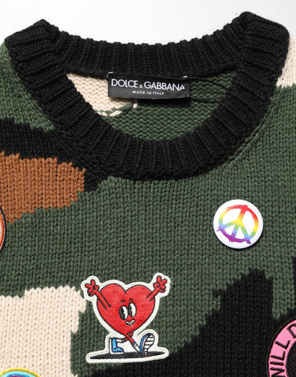 Dolce & Gabbana Multicolor Intarsia Knit Camouflage Pullover Sweater
