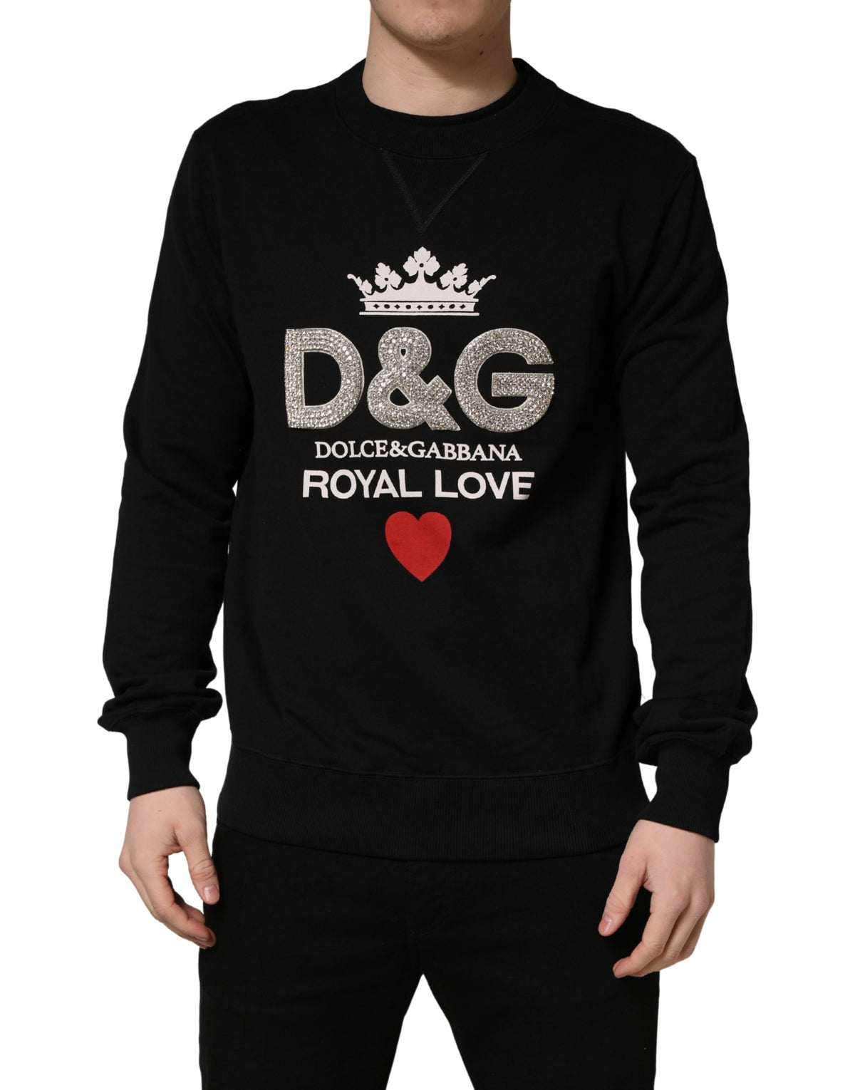 Dolce & Gabbana Schwarzes besticktes Baumwoll-Sweatshirt