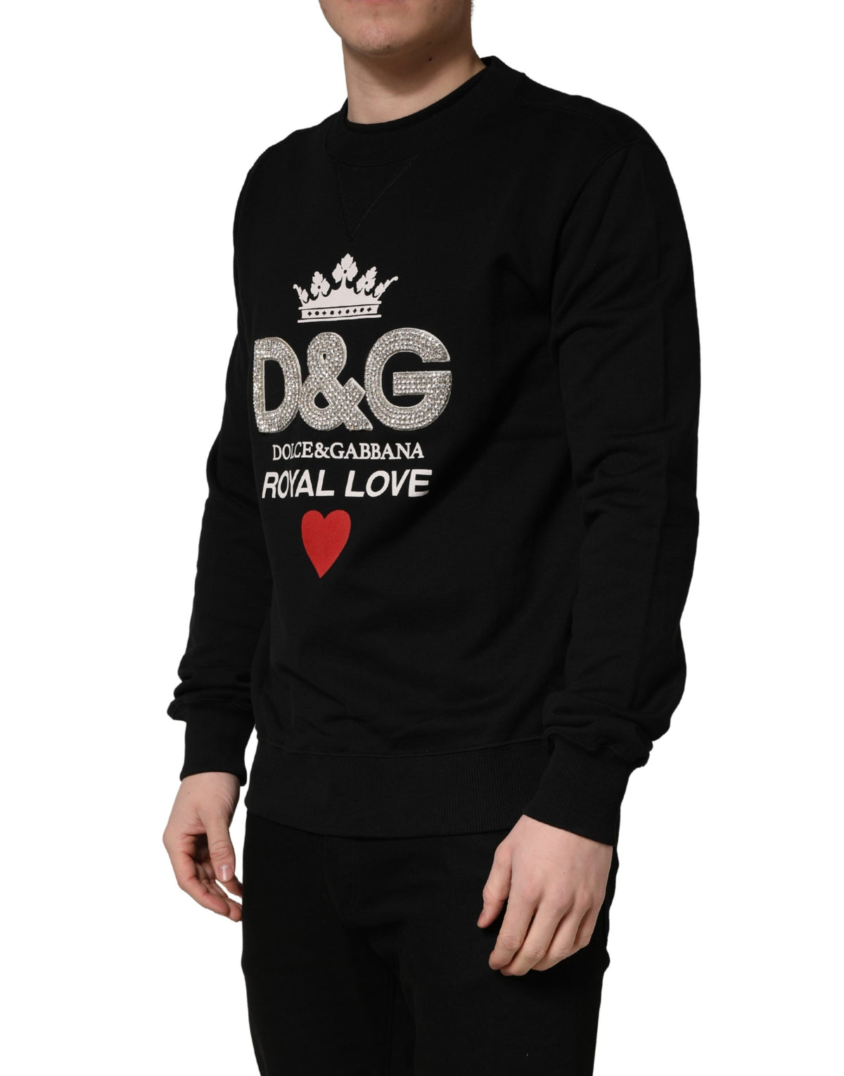 Dolce & Gabbana Schwarzes besticktes Baumwoll-Sweatshirt