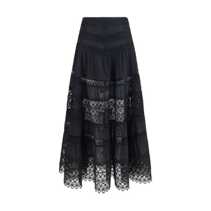 Charo Ruiz Black Cotton Long Skirt