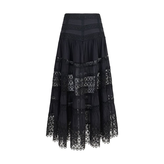 Charo Ruiz Black Cotton Long Skirt