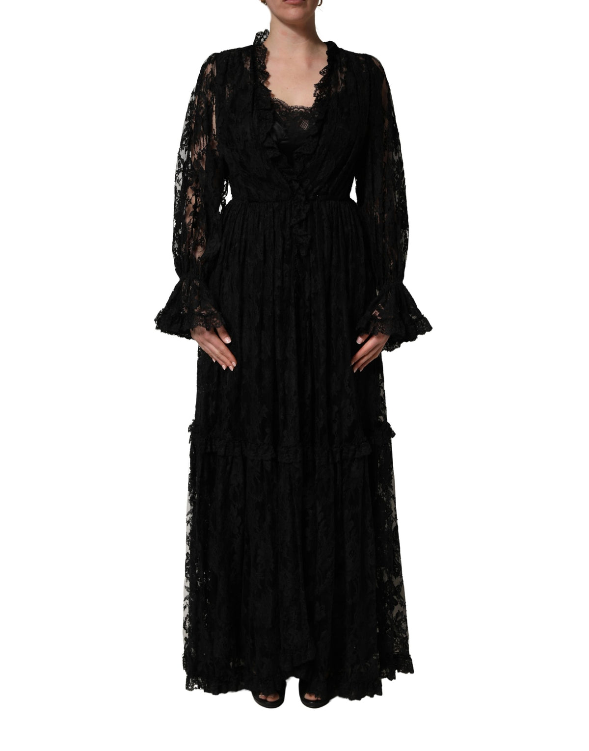 Dolce & Gabbana Schwarzes Spitzen-A-Linien-Abendkleid