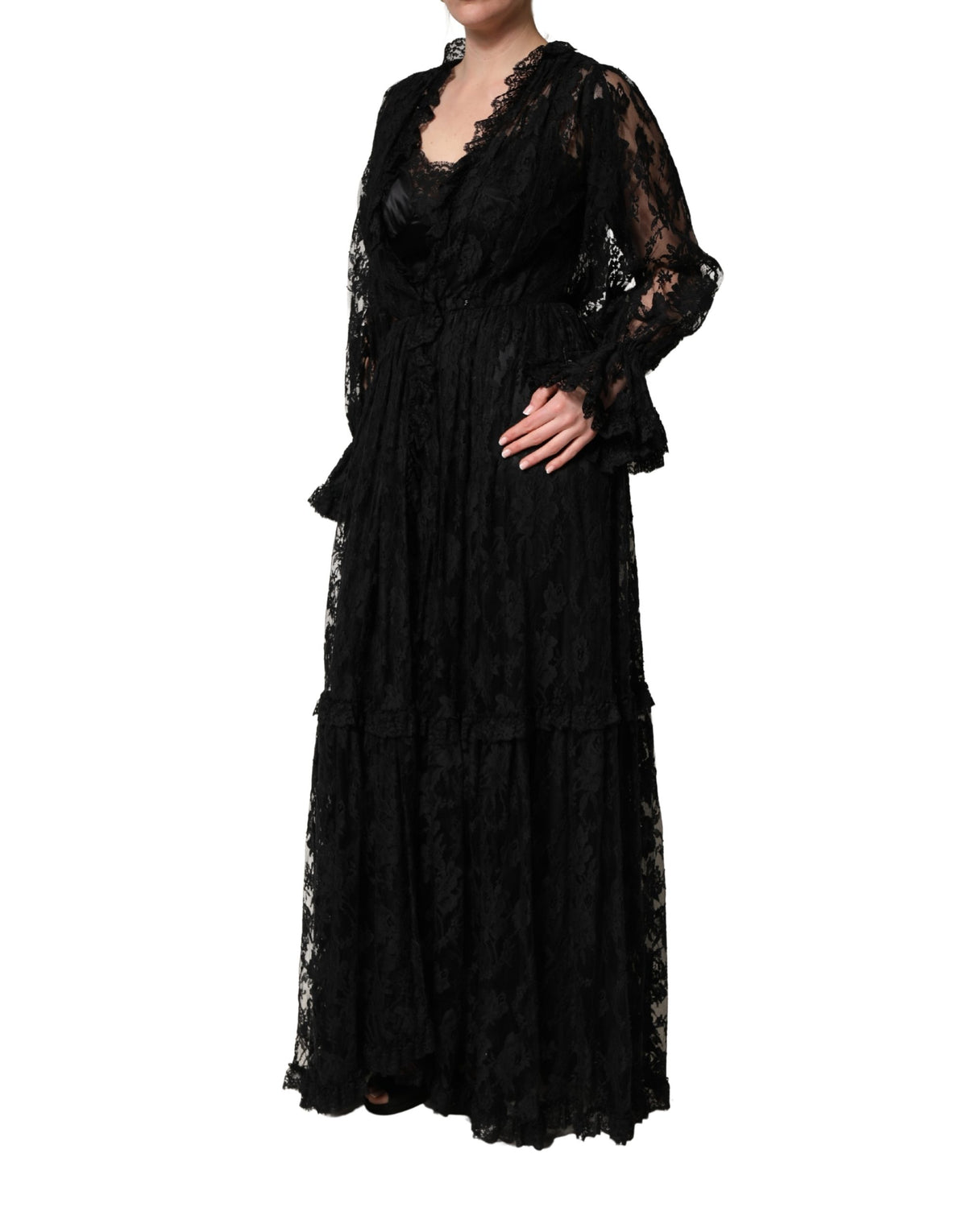 Dolce & Gabbana Schwarzes Spitzen-A-Linien-Abendkleid