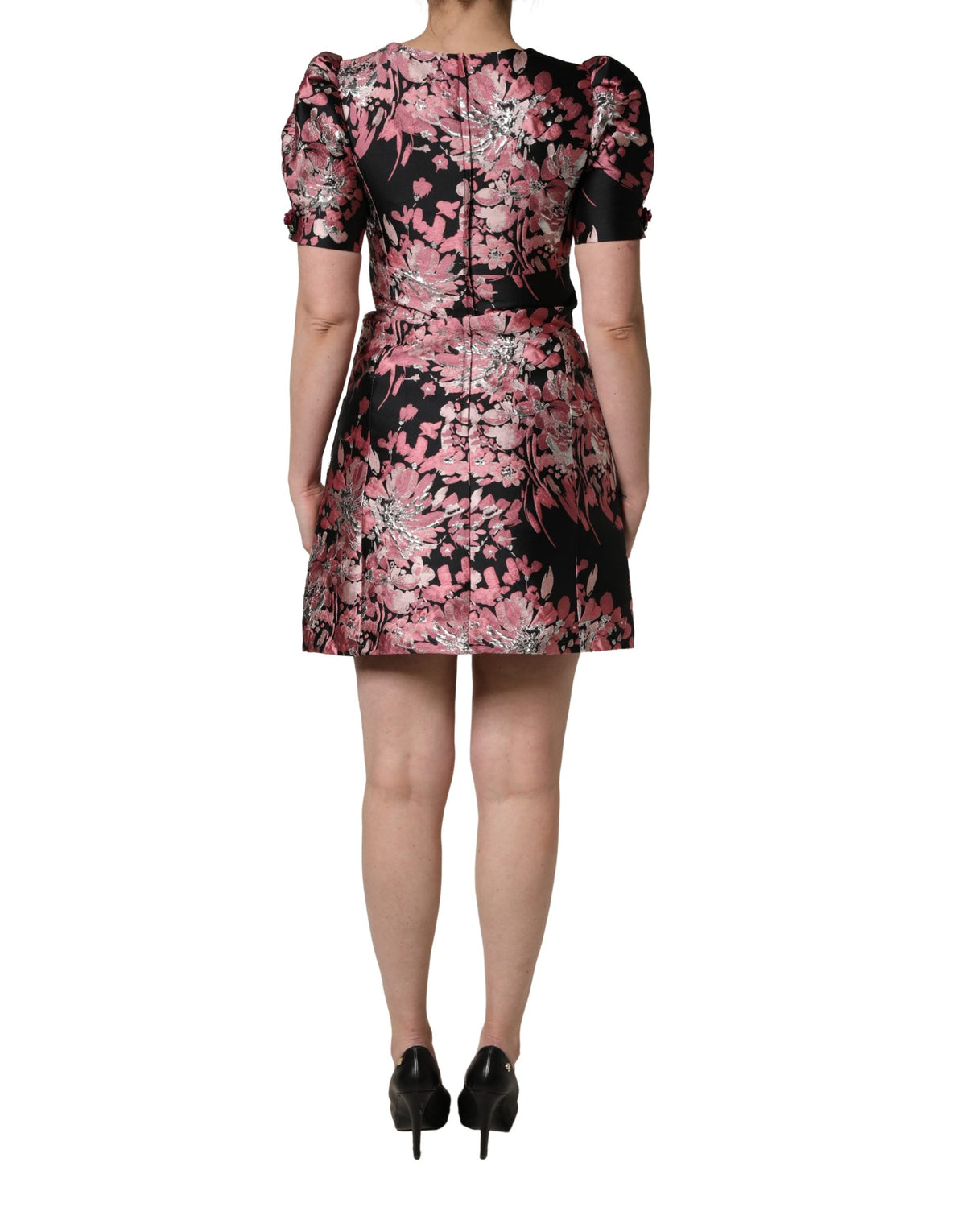 Dolce & Gabbana mehrfarbiges florales Brokat-Mini-A-Linien-Kleid