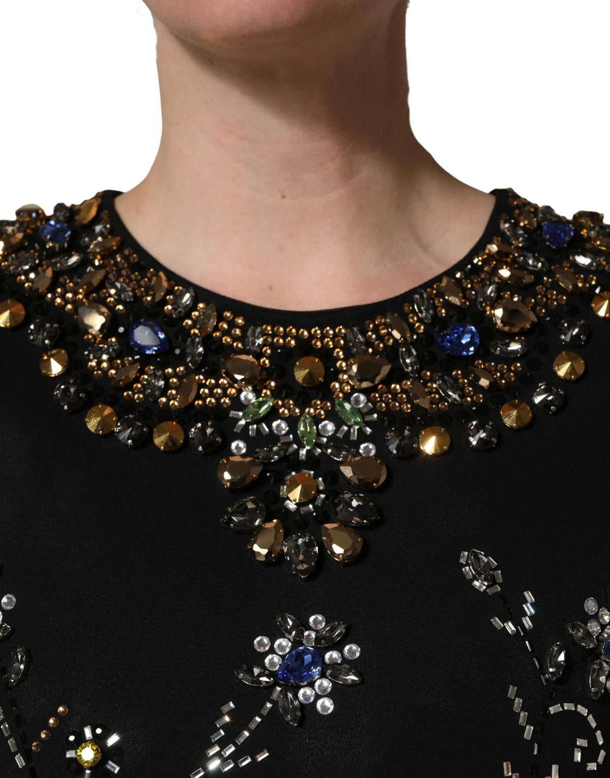 Dolce & Gabbana Schwarzes ärmelloses Kleid mit floralen Perlenverzierungen