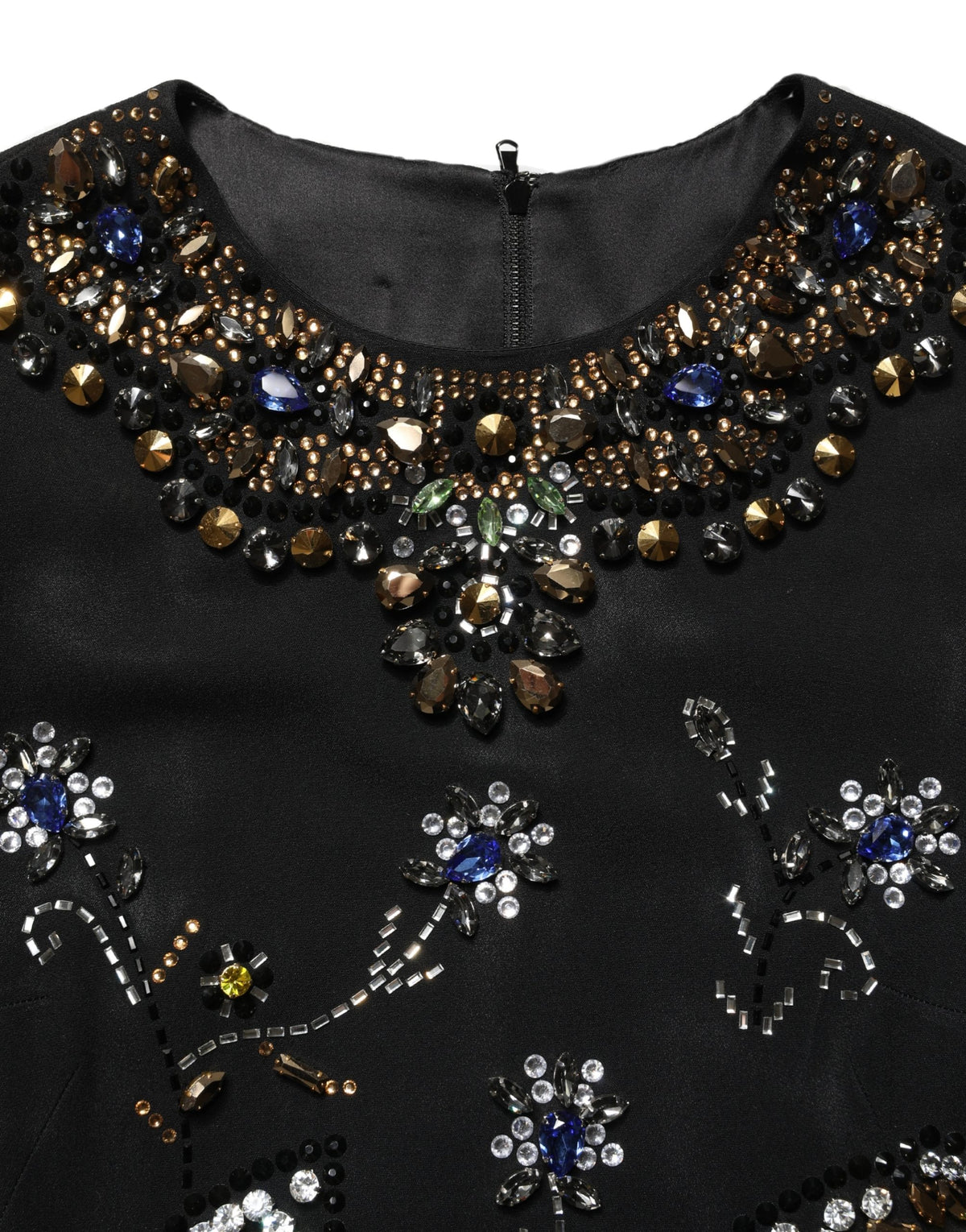Dolce & Gabbana Schwarzes ärmelloses Kleid mit floralen Perlenverzierungen