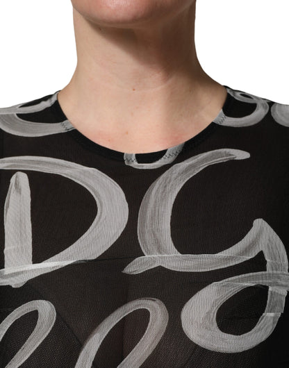 MSGM Black White Long Sleeve Printed Mini Dress