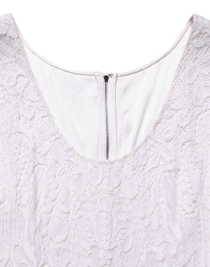 Dolce & Gabbana White Floral Lace Sleeveless Midi Dress