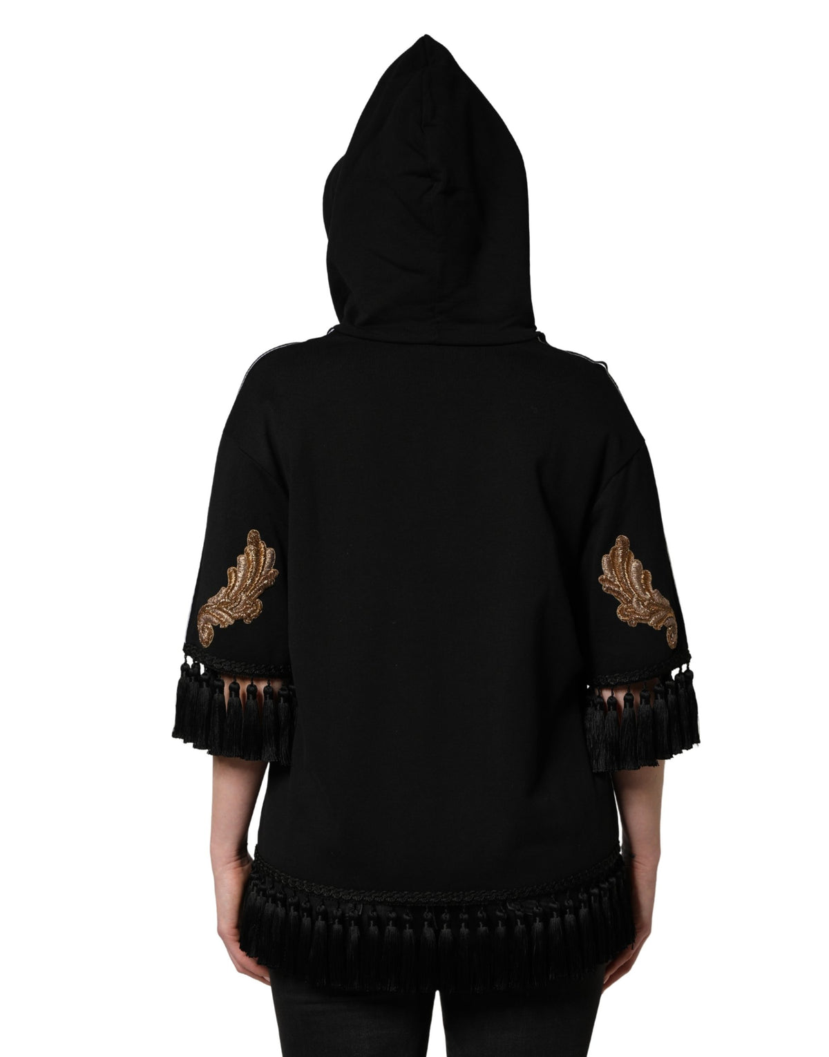 Dolce & Gabbana Schwarzer bestickter Kapuzenpullover mit Quasten