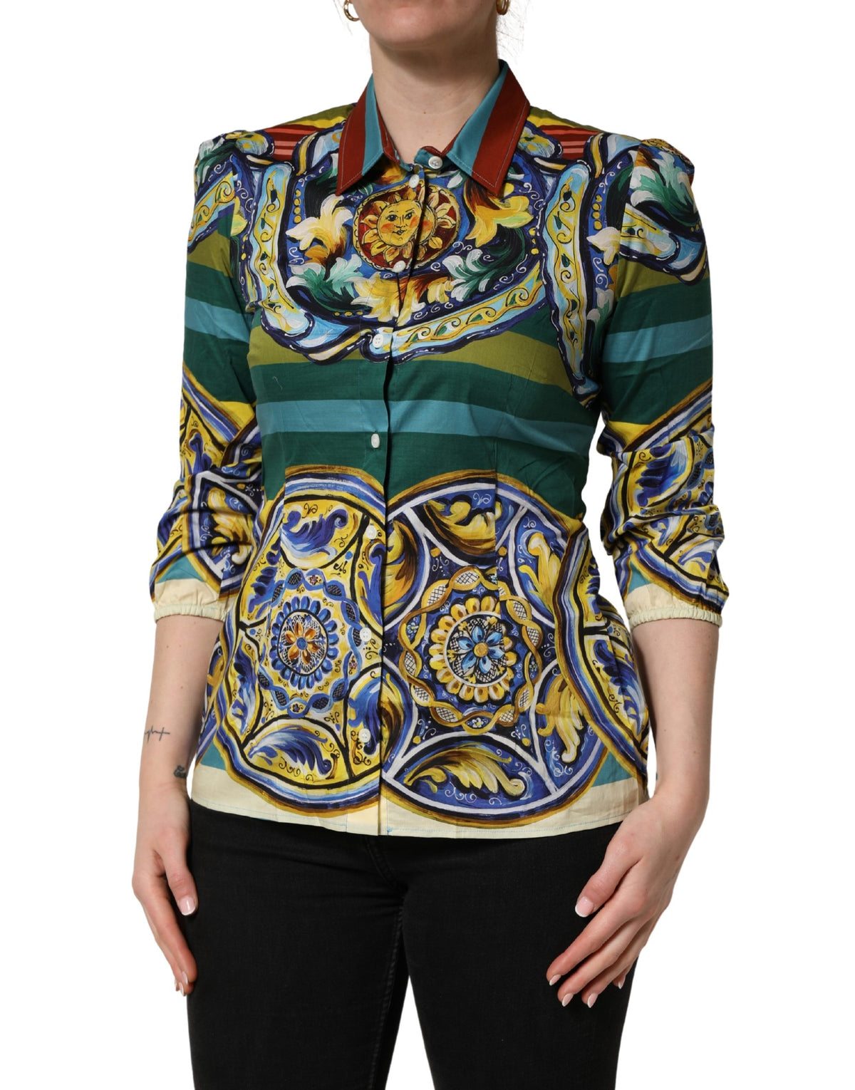 Dolce & Gabbana Multicolor Majolica Print Cotton Blouse Top