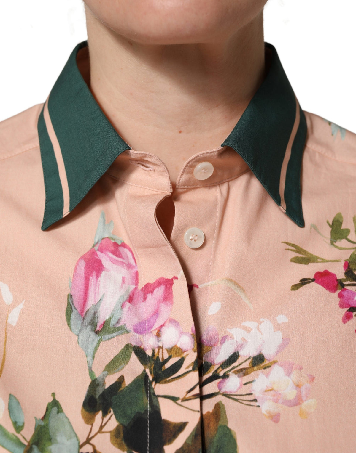 Dolce & Gabbana Rosa Blumen Baumwollhemd mit Knopfleiste