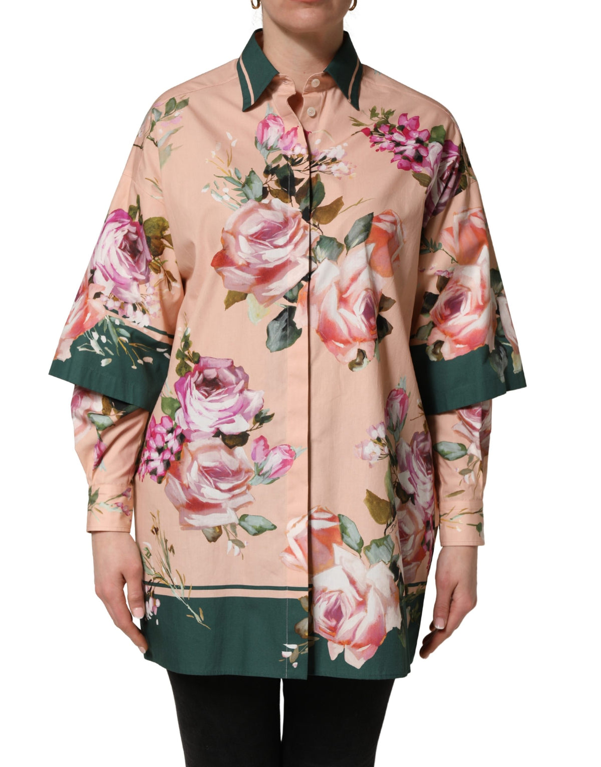 Dolce & Gabbana Rosa Blumen Baumwollhemd mit Knopfleiste