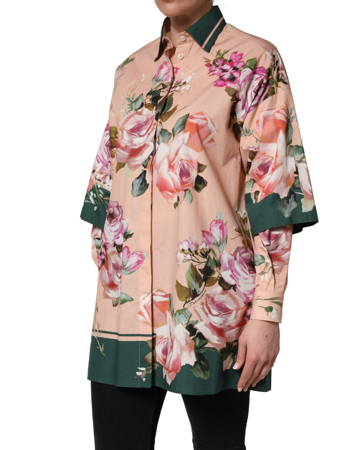 Dolce & Gabbana Rosa Blumen Baumwollhemd mit Knopfleiste