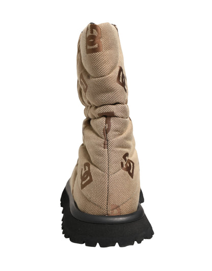 Dolce & Gabbana Brown Logo Print Lace Up Snow Boots Shoes