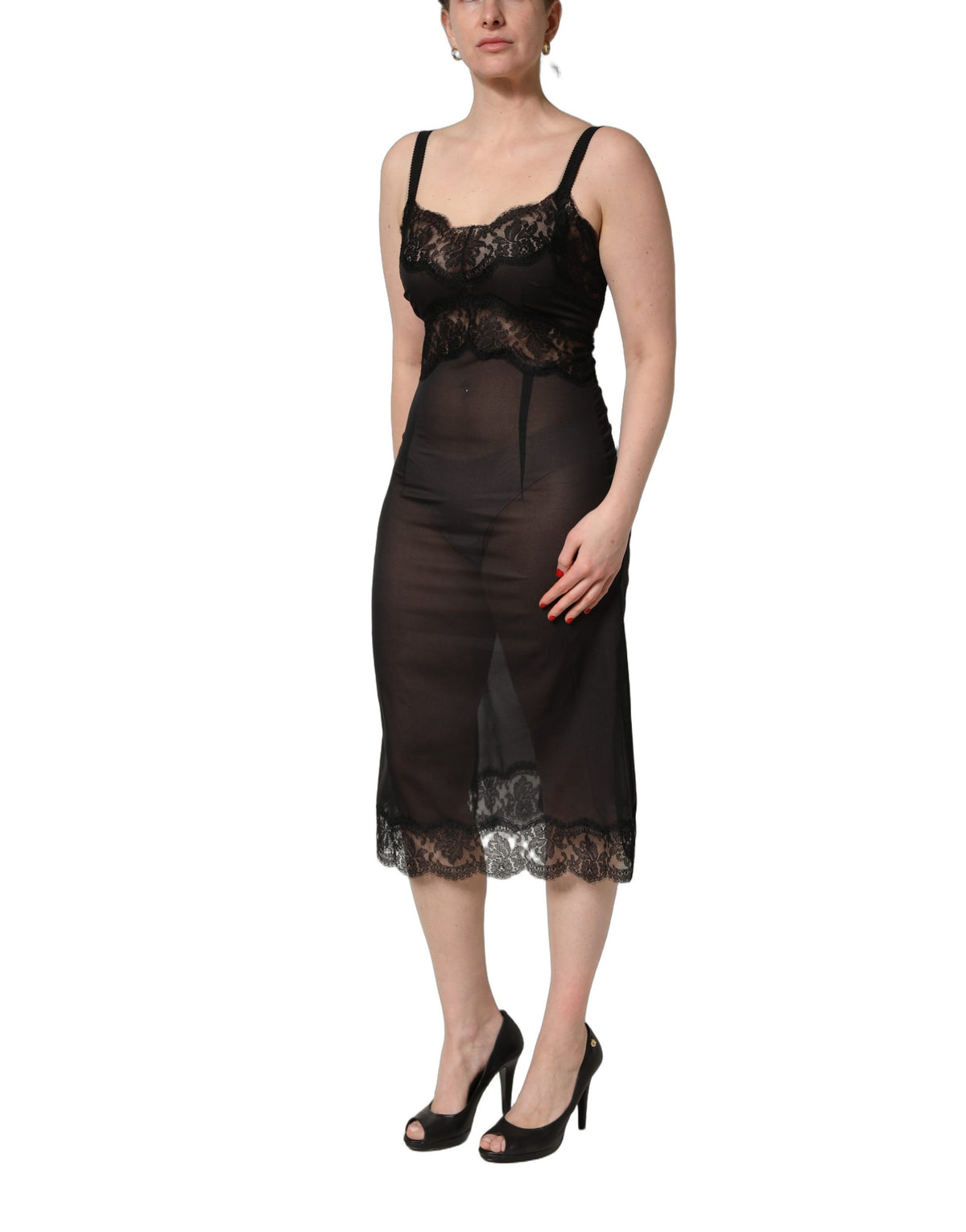 Dolce & Gabbana Schwarzes Seiden-Spitzen-Negligé Unterwäsche Chemise Nachtwäsche