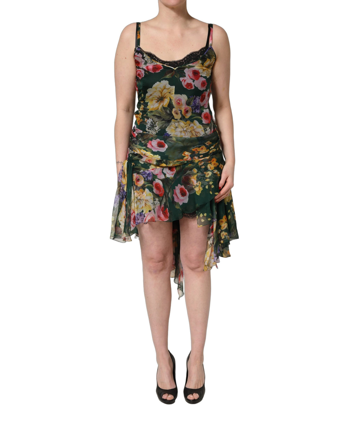 Dolce & Gabbana Ärmelloses Minikleid mit mehrfarbigem Blumendruck