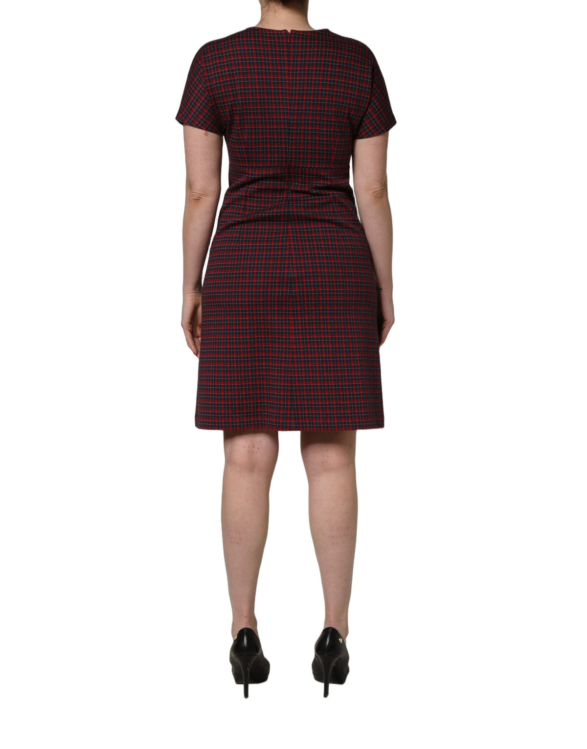 Dolce & Gabbana Rot-Schwarz Kariertes Kurzarm-Etuikleid