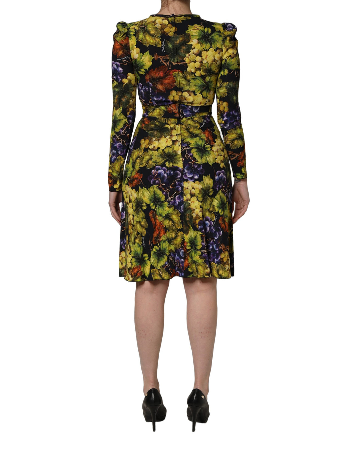 Dolce & Gabbana Midi-Kleid mit langem Arm und buntem Traubenprint