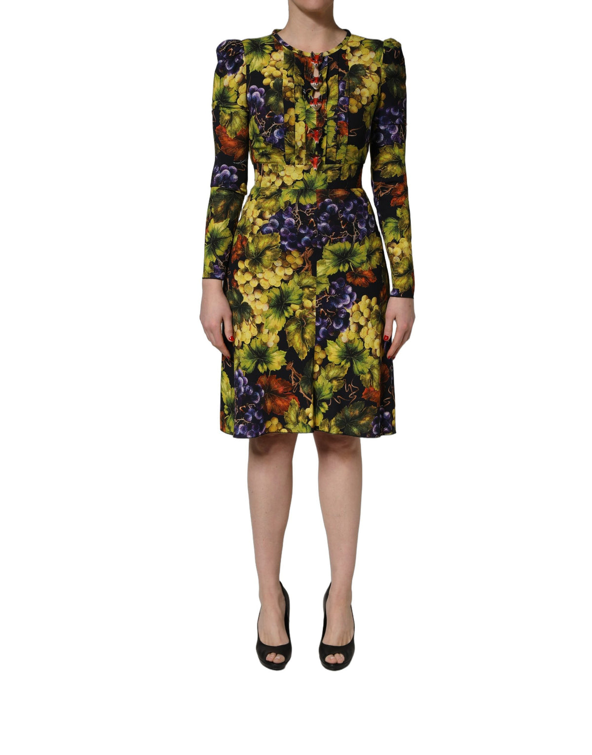 Dolce & Gabbana Midi-Kleid mit langem Arm und buntem Traubenprint