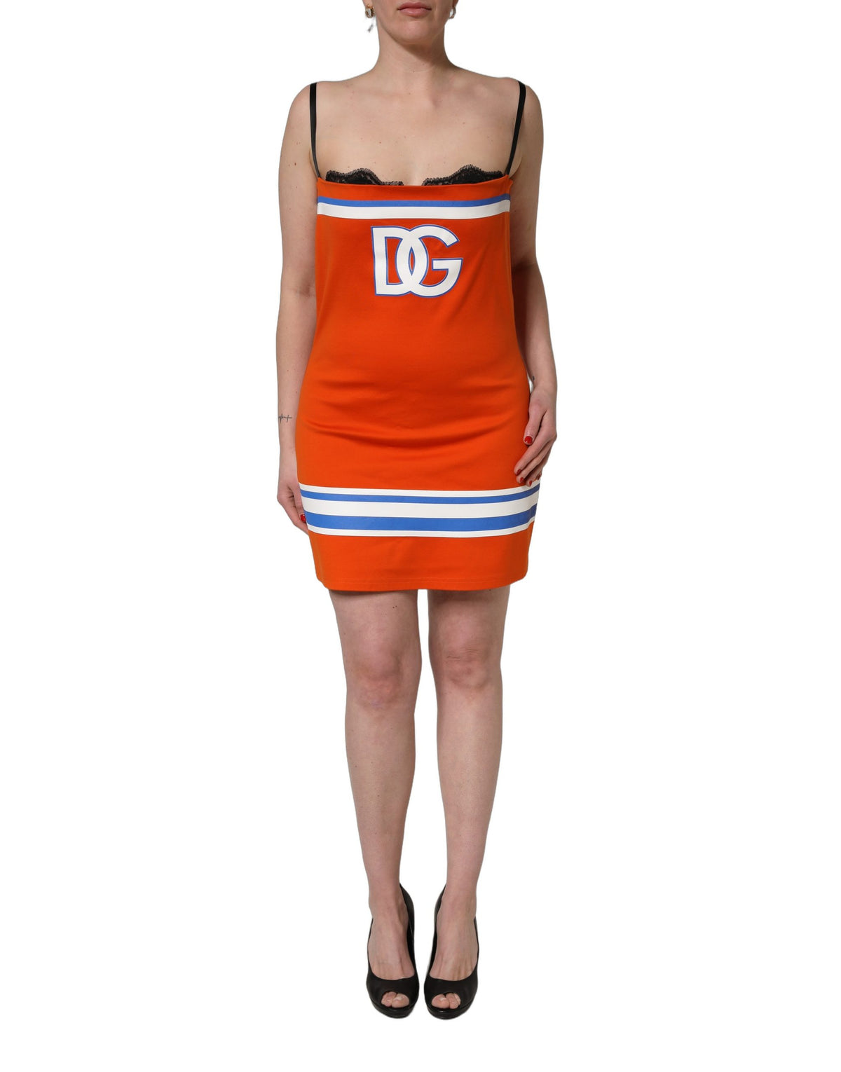 Dolce & Gabbana orangefarbenes Mini-Kleid aus Baumwolle im Superbowl-Football-Design