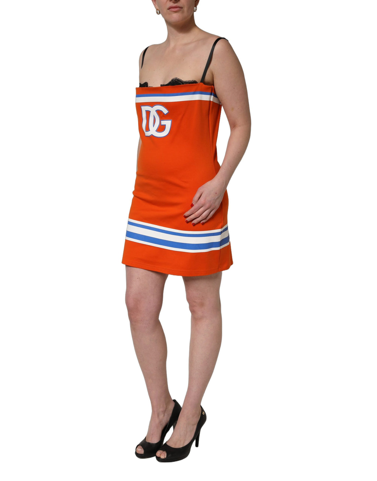 Dolce & Gabbana orangefarbenes Mini-Kleid aus Baumwolle im Superbowl-Football-Design