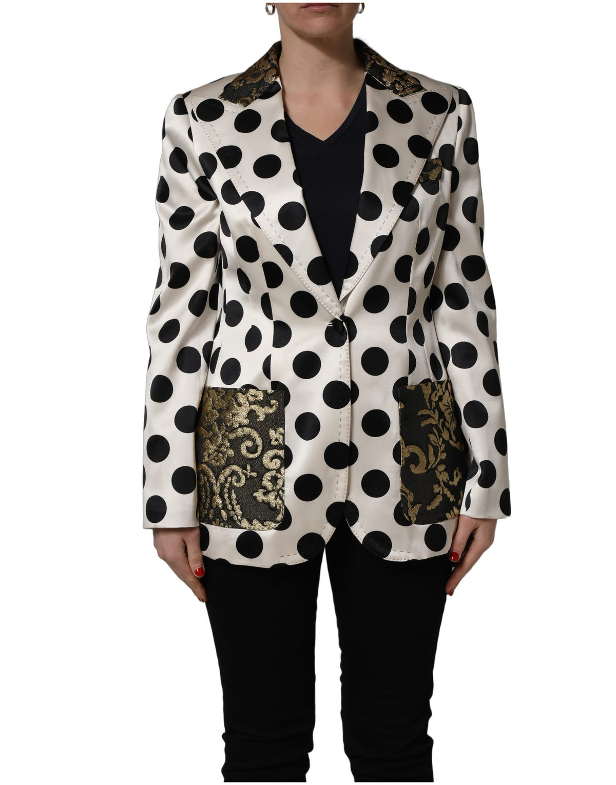 Dolce & Gabbana Weißer Brokat Blazer mit Polka-Dot-Print