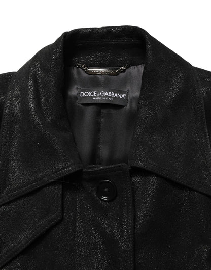 Dolce & Gabbana Black Belted Sheepskin Trench Coat Jacket