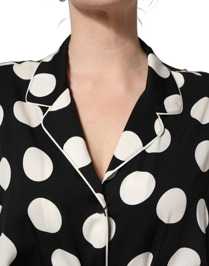 Dolce & Gabbana Black White Polka Dot Pajama 2 Piece Set Sleepwear