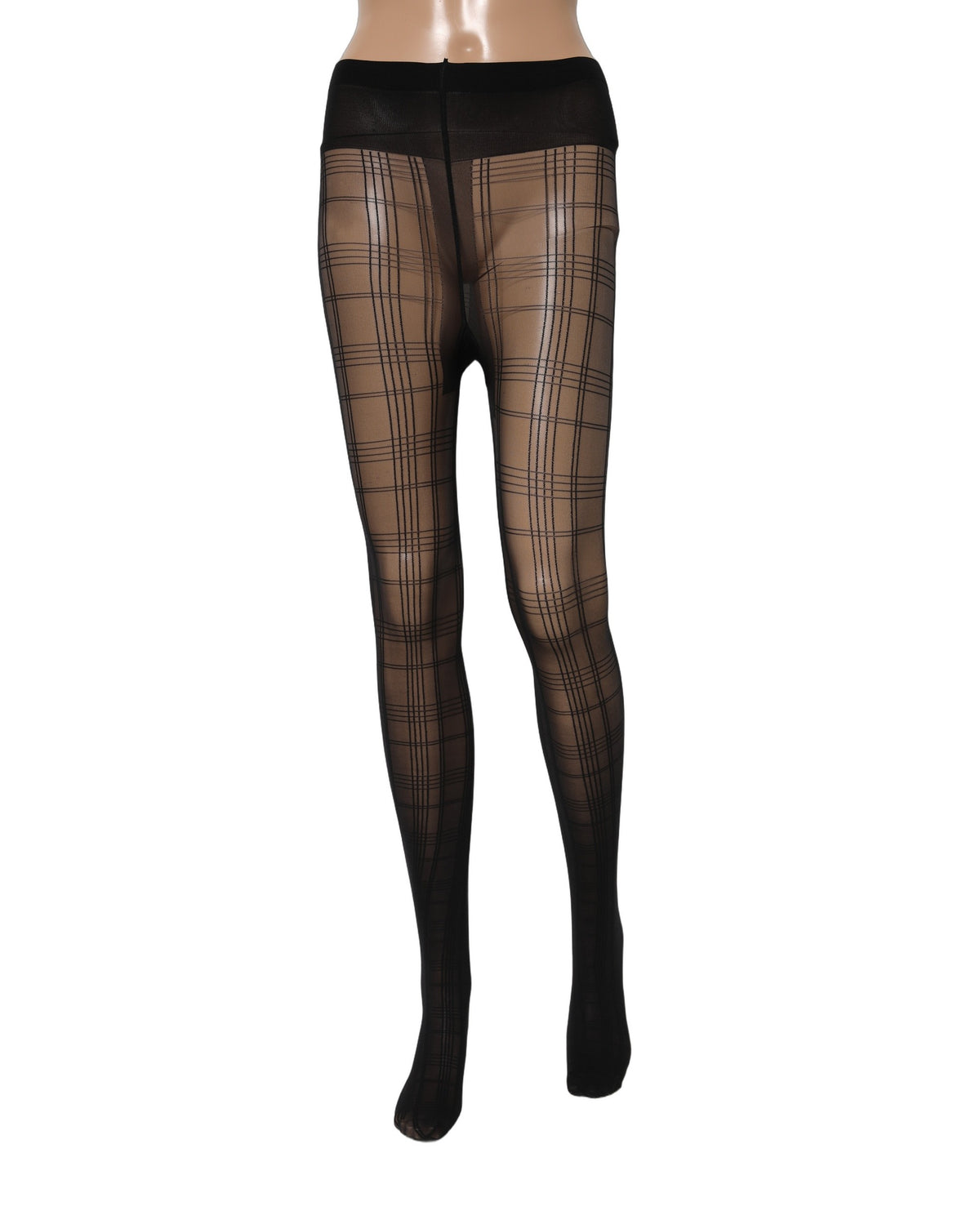 Dolce & Gabbana Schwarze Nylonstrumpfhose mit Schottenkaro Socken