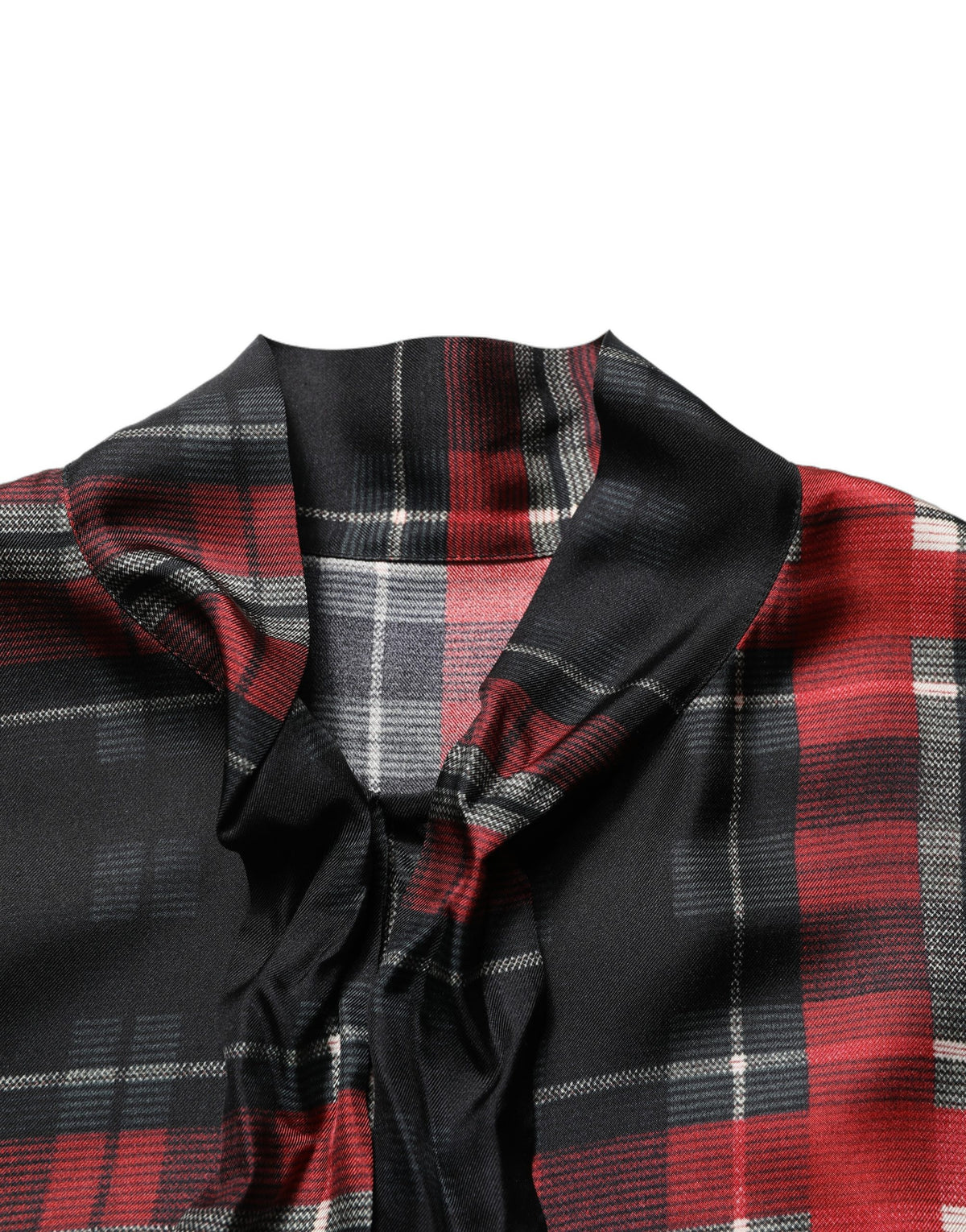 Dolce & Gabbana Rot Schwarz Karierte Seidenbluse mit Schleifenkragen