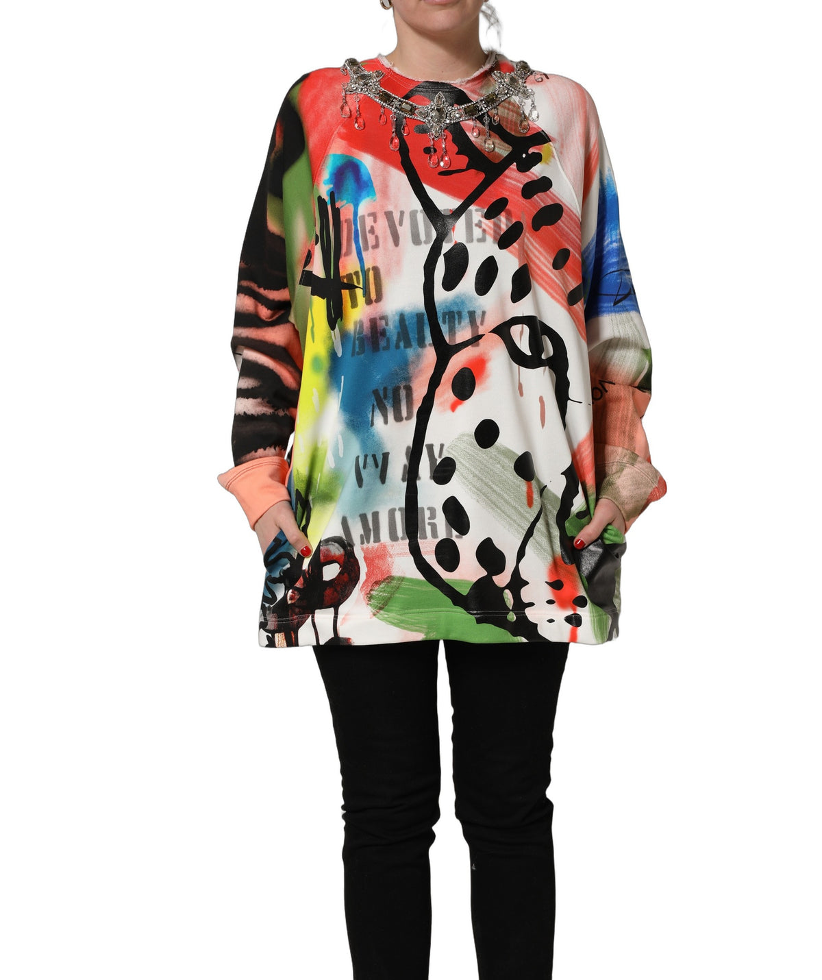 Dolce & Gabbana Sweatshirt mit mehrfarbigen Verzierungen und Graffiti-Print