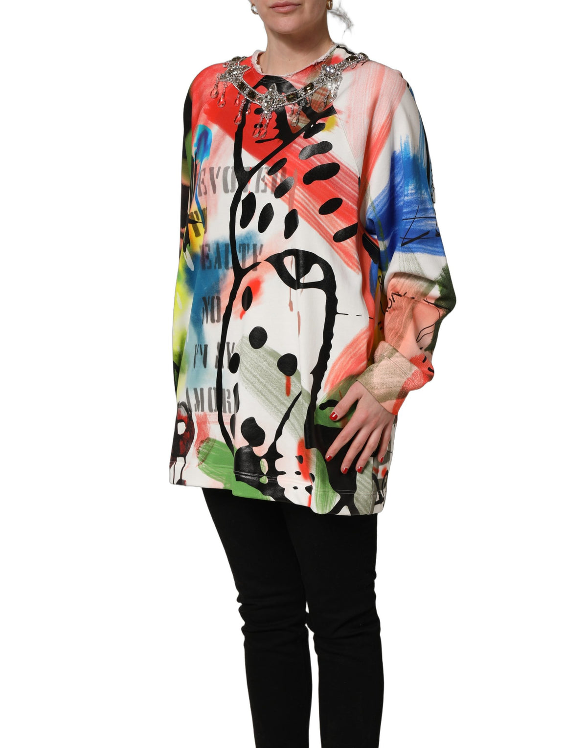 Dolce & Gabbana Sweatshirt mit mehrfarbigen Verzierungen und Graffiti-Print