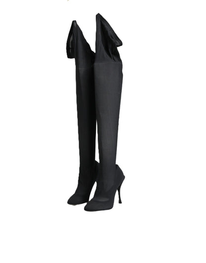 Dolce & Gabbana Black Stretch Socks Knee High Boots Shoes
