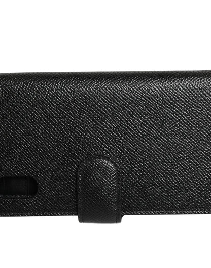 Dolce & Gabbana Case Flip Cover Black Calf Leather iPhone X - XS Phone