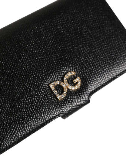 Dolce & Gabbana Case Flip Cover Black Calf Leather iPhone X - XS Phone