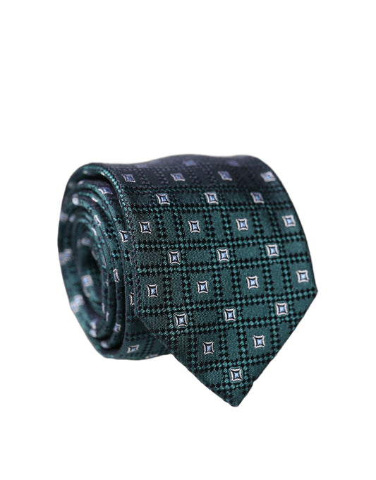 Dolce & Gabbana Dark Green Patterned Silk Adjustable Men Necktie Tie