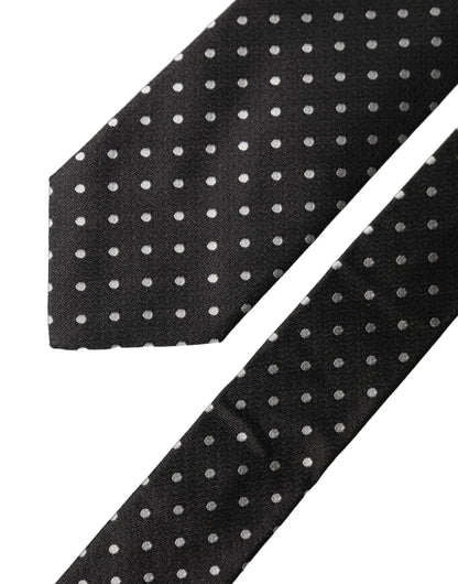 Dolce & Gabbana Black White Polka Dots Silk Adjustable Men Necktie Tie