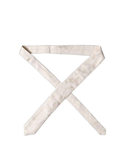 Dolce & Gabbana Off White Floral Silk Adjustable Men Tied Necktie Tie