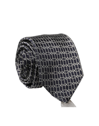 Dolce & Gabbana Black Geometric DG Silk Adjustable Men Tied Necktie Tie