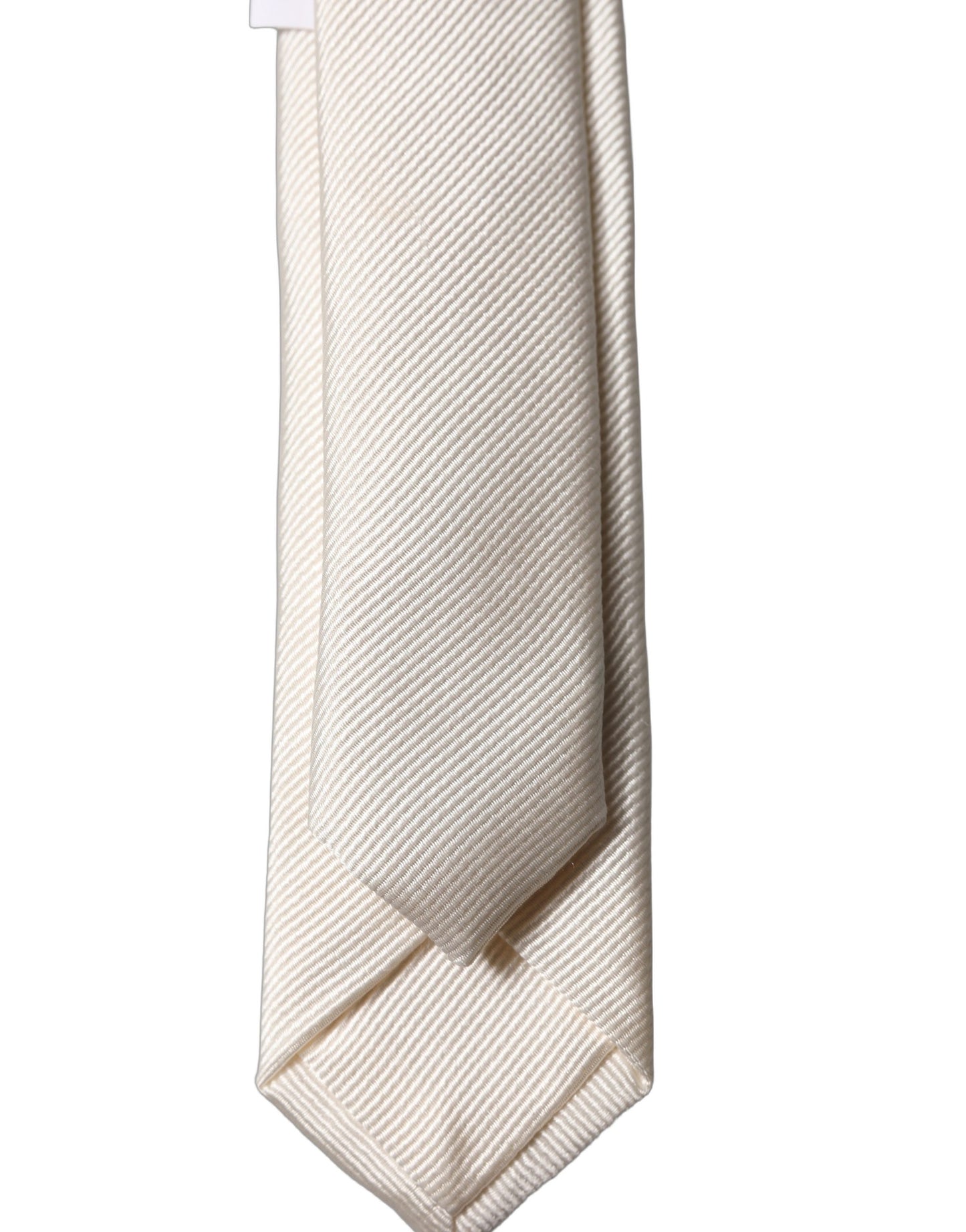 Dolce & Gabbana Off White Solid 100% Silk Adjustable Men Tied Necktie Tie