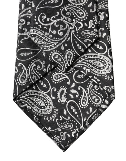 Dolce & Gabbana Black White Paisley Silk Adjustable Women Necktie Tie