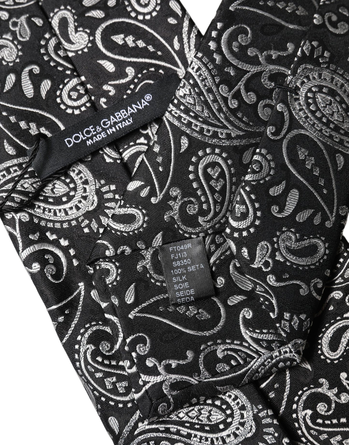 Dolce & Gabbana Black White Paisley Silk Adjustable Women Necktie Tie