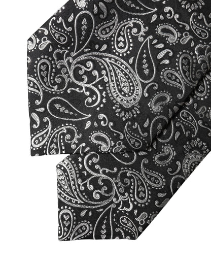 Dolce & Gabbana Black White Paisley Silk Adjustable Women Necktie Tie