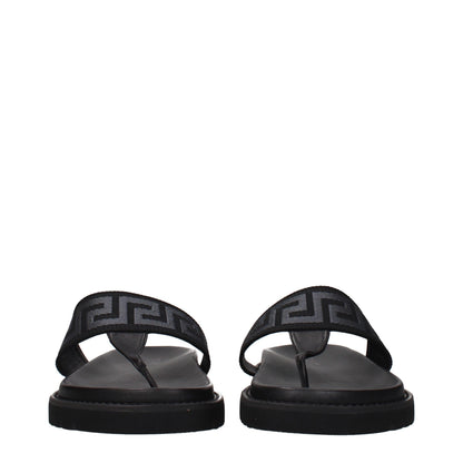 Versace Black Fabric Flip-Flop Sandals