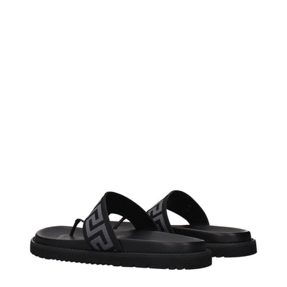 Versace Black Fabric Flip-Flop Sandals
