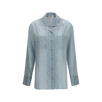 Fendi Blue Silk Dress Shirt