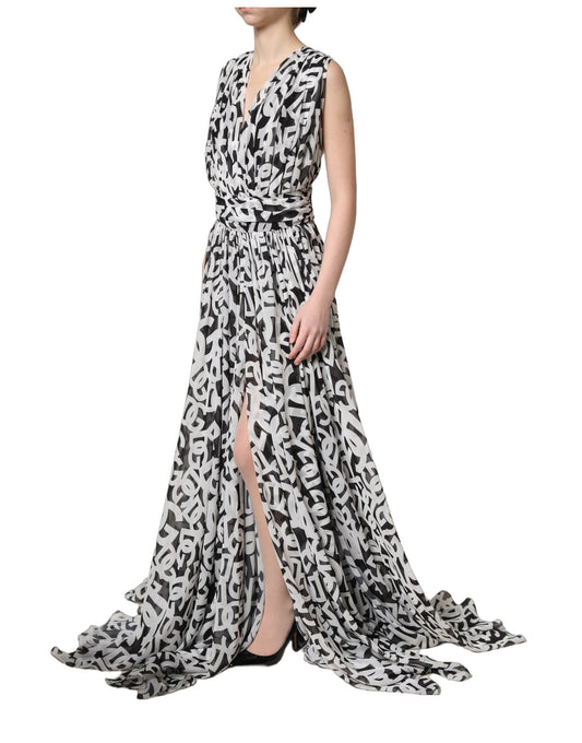 Dolce & Gabbana Black White Logo Sleeveless Floor Length Maxi Dress
