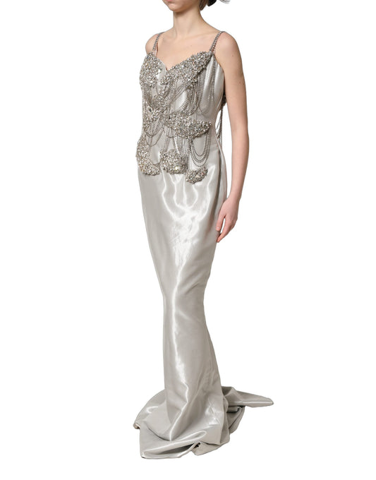 Dolce & Gabbana Silver Crystal Embellished EveningGown Dress