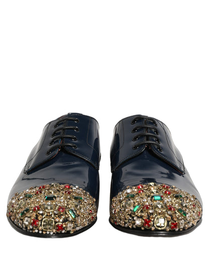 Dolce & Gabbana Blue Embellished Men Derby Dress Formal Shoes